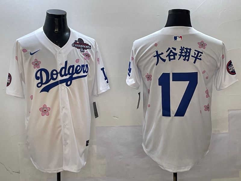 Men Los Angeles Dodgers #17 Ohtani White Sakura Edition 2025 Nike MLB Jersey style 3208